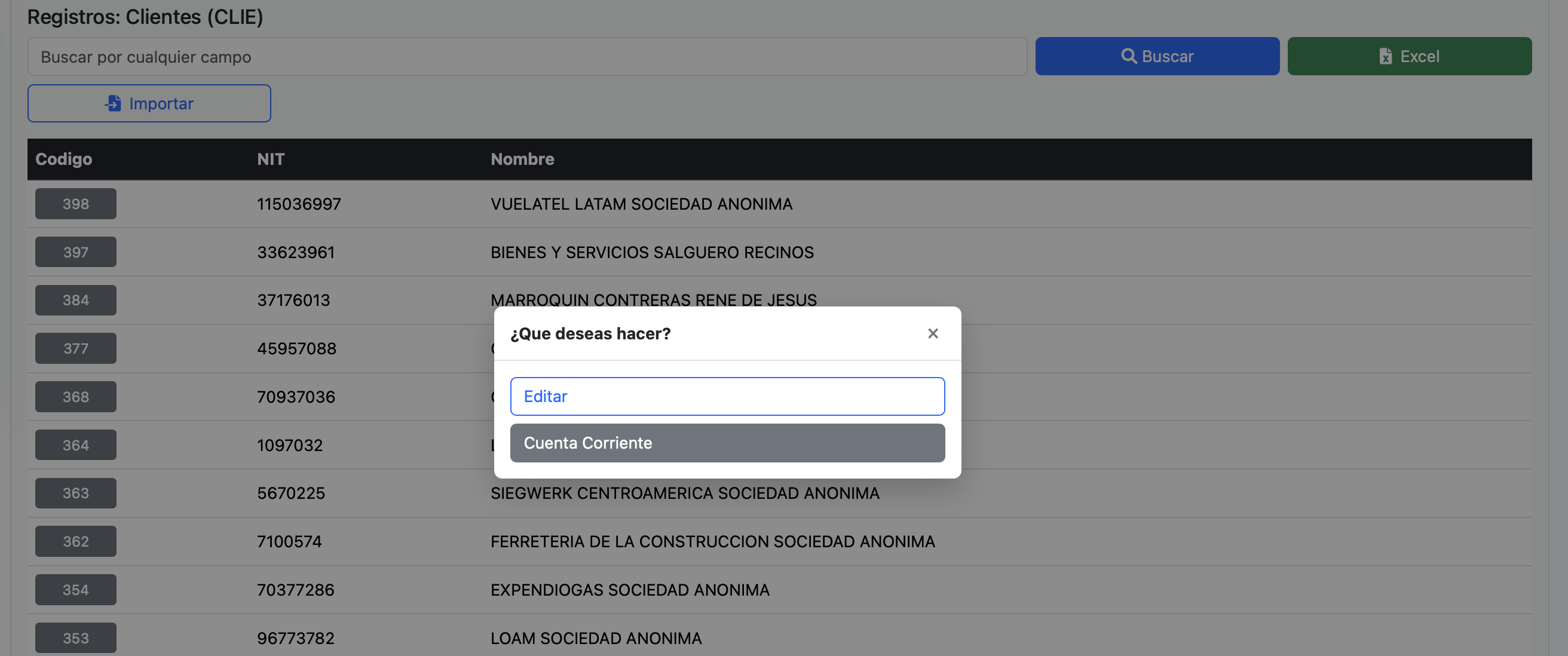 Desde la lista de clientes, puede acceder a la Cuenta Corriente