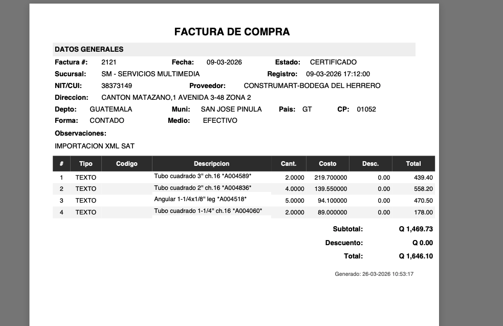 Impresion de Factura de Compras