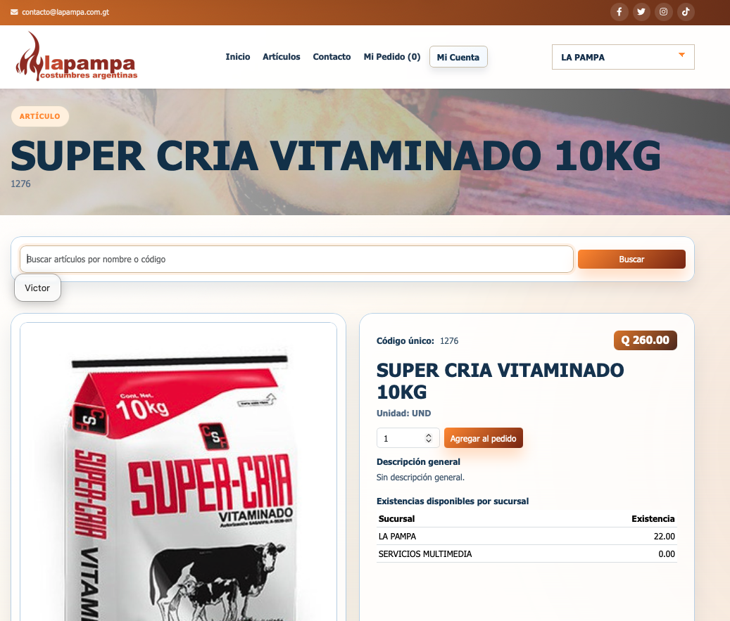 Si el Cliente inicia sesión, puede visualizar los precios y realizar un pedido.