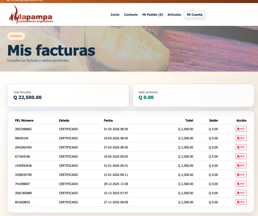 En el listado de facturas, puede imprimir y visualizar si existen facturas pendientes de pago