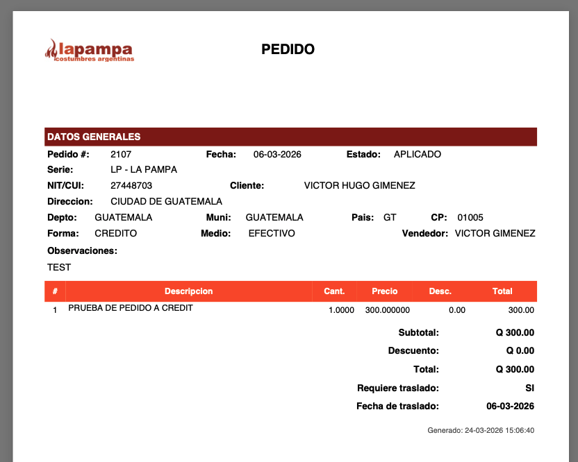 PDF del Pedido para imprimir