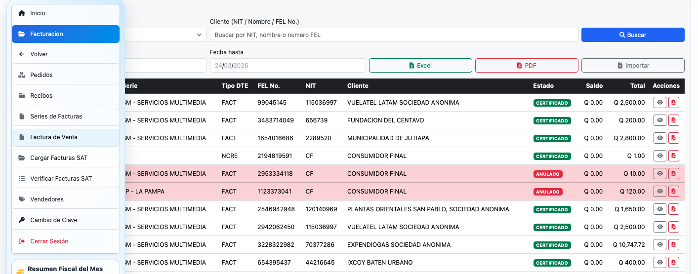 Listado de Facturas de venta