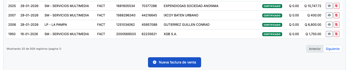 Boton para ingresar nueva factura