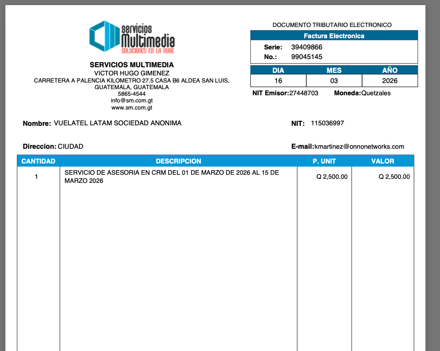 Impresion de la factura