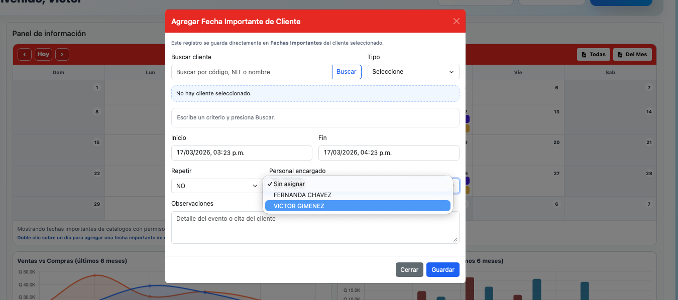 Configuración y uso de Personal Encargado para relacionar la cita con quien atenderá el servicio.