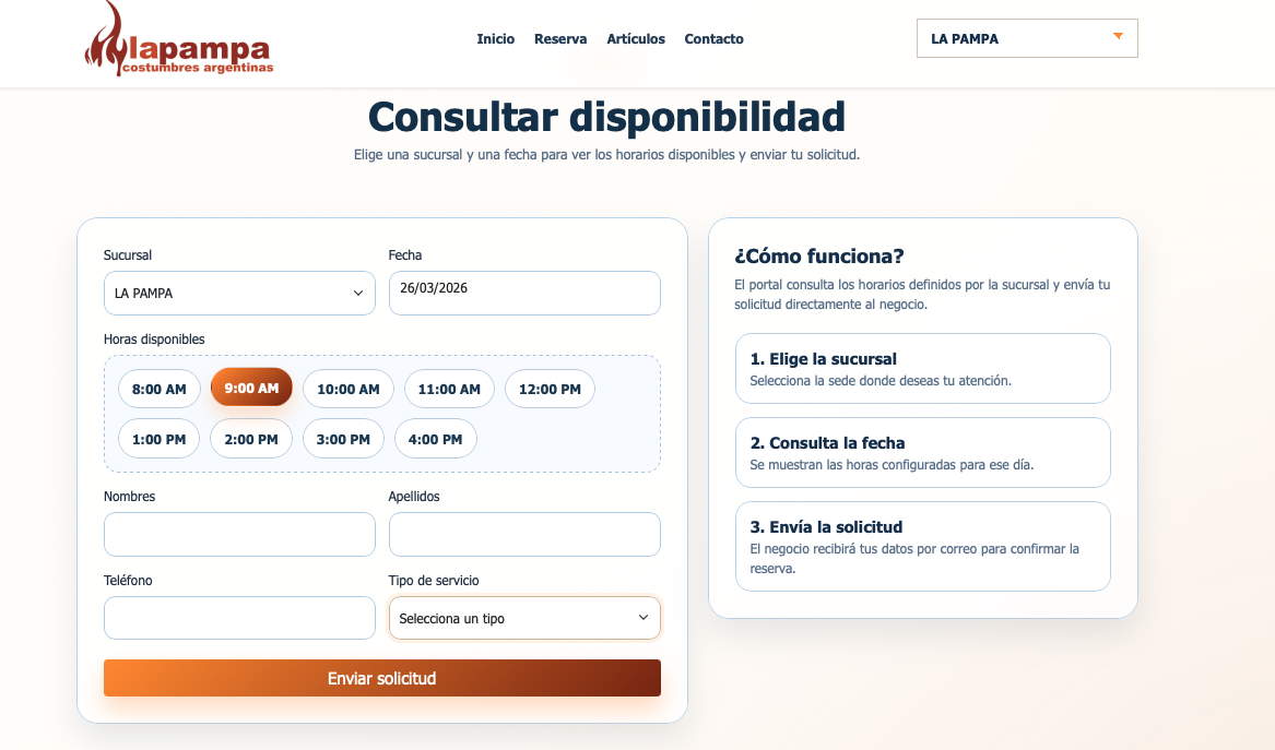 Portal Web para el registro de reservas