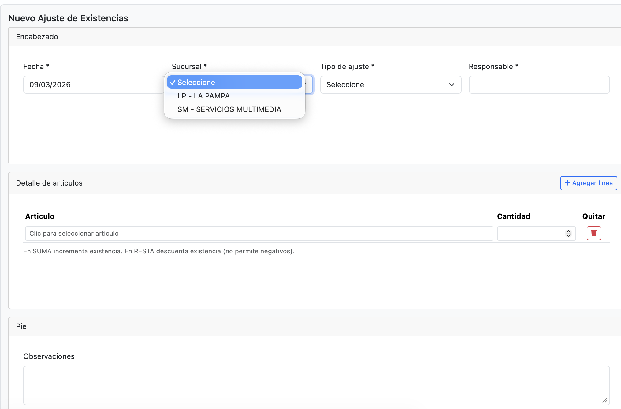 Ajustes de inventario